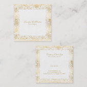 Carte De Visite Carré Or sur blanc Floral Paisley (Devant / Derrière)