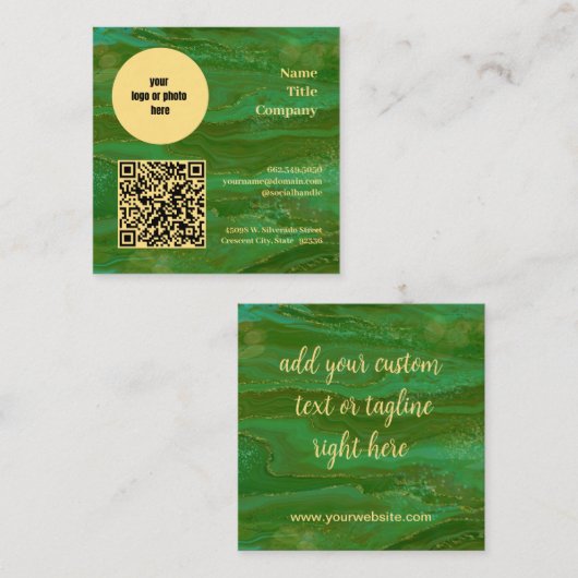 Carte De Visite Carré Or vert moderne (Devant / Derrière)
