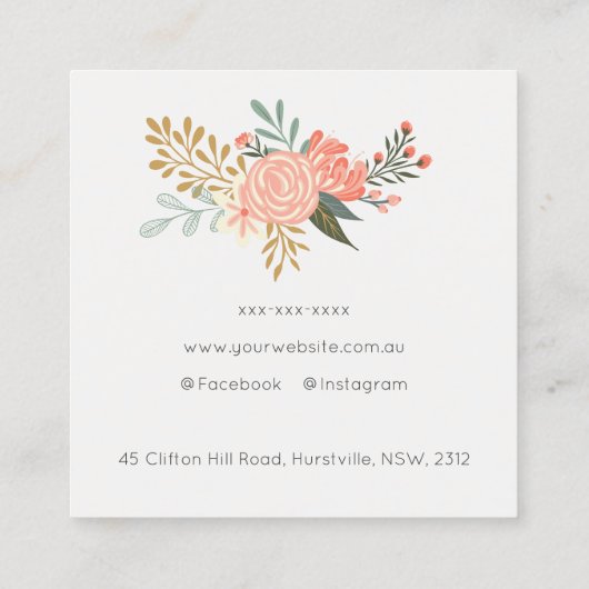 Carte De Visite Carré Orange Blush Turquoise bleu vert dentelle Ambrosia (Dos)