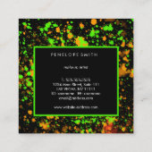 Carte De Visite Carré Orange et vert néon Abstrait Paint Splatter  (Dos)