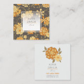 Carte De Visite Carré Orange Jaune Moderne Fleurs Illustrées (Devant / Derrière)