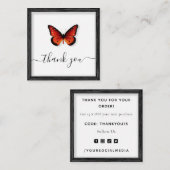 Carte De Visite Carré Orange Papillon Illustration Merci classique (Devant / Derrière)