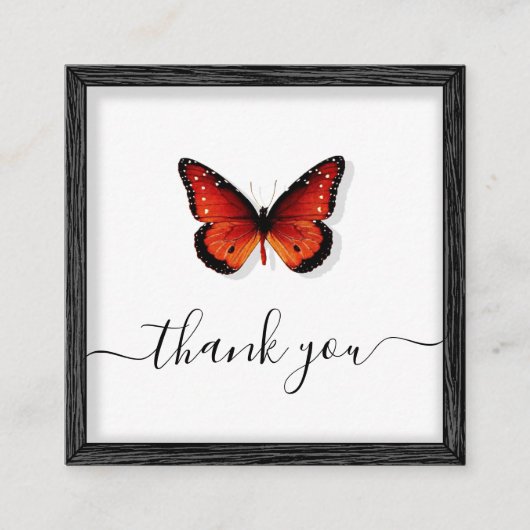 Carte De Visite Carré Orange Papillon Illustration Merci classique (Devant)