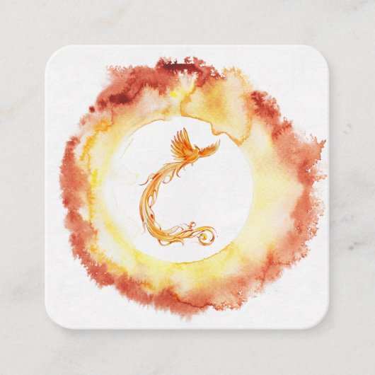 Carte De Visite Carré *~* Orange Red Flame Phoenix Ring Fire White (Devant)