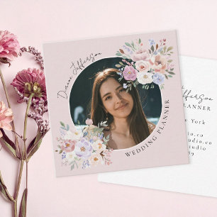 Carte De Visite Carré Organisateur de mariage Fleurs roses personnalisée