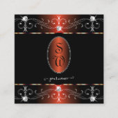 Carte De Visite Carré Ornementation en cuivre noir glamour Monogramme (Devant)