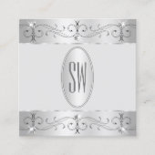 Carte De Visite Carré Ornementations argentées extravagantes Gris argent (Devant)