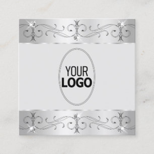 Carte De Visite Carré Ornements extravagants gris argenté avec logo