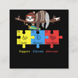 Carte De Visite Carré Otter Sloth Support Educate Advocate Autism