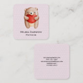 Carte De Visite Carré Ours en peluche mignon portant un coeur rouge (Devant / Derrière)