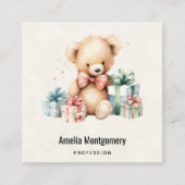 Carte De Visite Carré Ours en peluche mignonne avec cadeaux de Noël (Devant)
