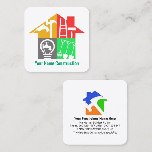 Carte De Visite Carré Outillage manuel spécial Constructeurs de construc (Devant / Derrière)