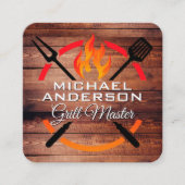 Carte De Visite Carré Outils Barbecue | Grill Fire | Bois (Devant)