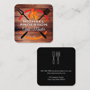 Carte De Visite Carré Outils Barbecue   Grill Fire   Bois