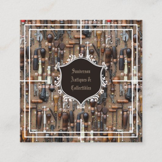 Carte De Visite Carré Outils Vintages d'Antiquités (Devant)