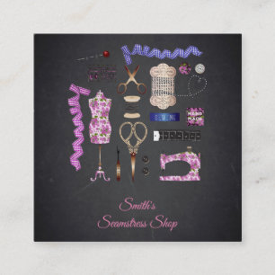 Carte De Visite Carré Ouvrière couturière vintage de tableau noir