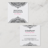Carte De Visite Carré Paisley floral noir et blanc (Devant / Derrière)