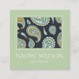 Carte De Visite Carré Paisley Motif Moderne Sur Sage Green