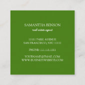 Carte De Visite Carré Palm Feuille Tropical Island Carré vert et blanc (Dos)