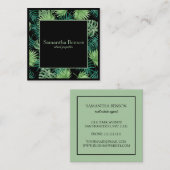 Carte De Visite Carré Palm Feuille Tropical Island Carré vert et blanc (Devant / Derrière)
