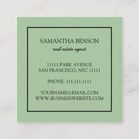 Carte De Visite Carré Palm Feuille Tropical Island Carré vert et blanc (Dos)