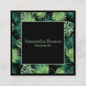 Carte De Visite Carré Palm Feuille Tropical Island Carré vert et blanc (Devant)