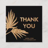 Carte De Visite Carré Palm Leaf Noir et Or Merci  (Devant)