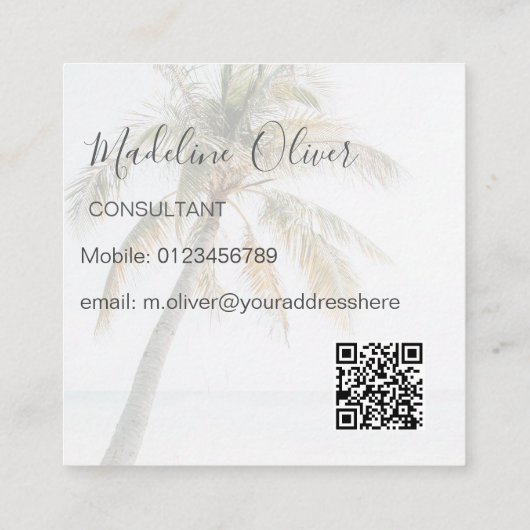Carte De Visite Carré Palm Tree Tropical QR Code moderne (Dos)