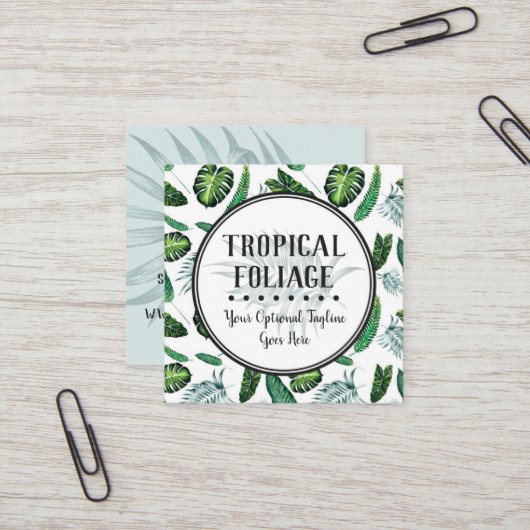 Carte De Visite Carré Palmier de feuillage tropical Feuilles et verdure (Devant/Arrière en situation)