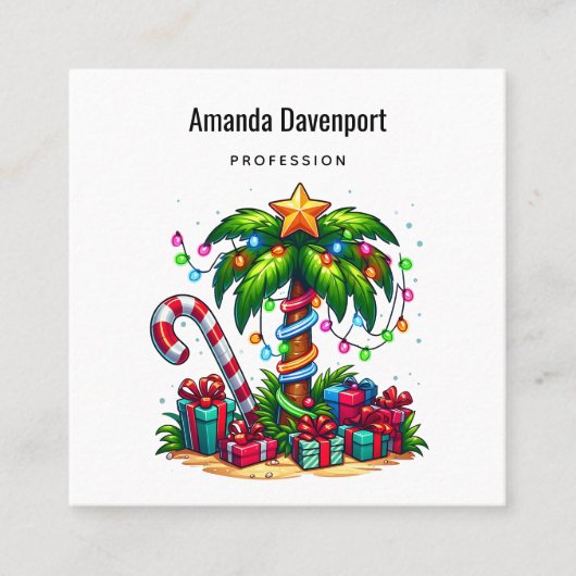 Carte De Visite Carré Palmier de Noël tropical (Devant)