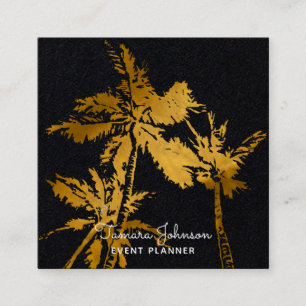Carte De Visite Carré Palmiers tropicaux foncés modernes d'or