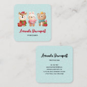 Carte De Visite Carré Pals de Noël - Ours de rennes et lapin (Devant / Derrière)