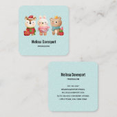 Carte De Visite Carré Pals de Noël - Ours de rennes et lapin (Devant / Derrière)