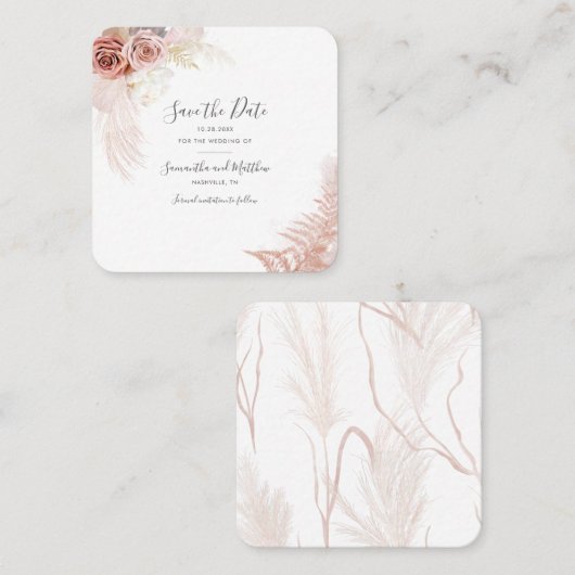 Carte De Visite Carré Pampas Grass Terracotta Script Enregistrer la cart (Devant / Derrière)