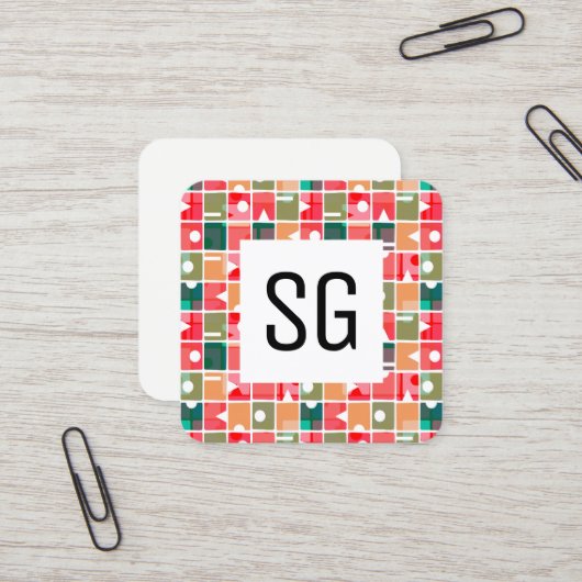 Carte De Visite Carré Panneau carré - Initiales - Abstrait 120623 (Devant/Arrière en situation)