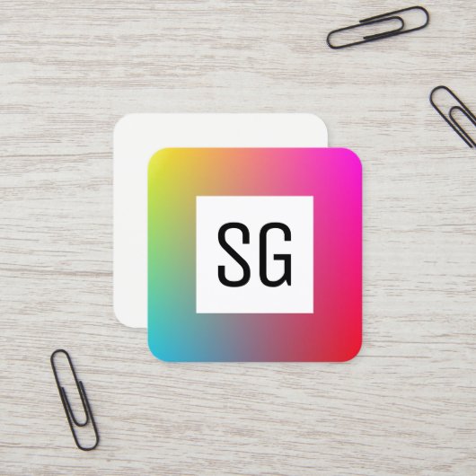 Carte De Visite Carré Panneau carré - Initiales - Dégradé Y, M, B, R, (Devant/Arrière en situation)