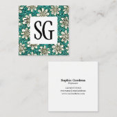 Carte De Visite Carré Panneau carré - Initiales - Fleurs (Devant / Derrière)