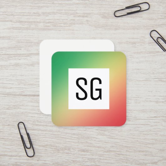 Carte De Visite Carré Panneau carré - Initiales - Grn, Jaune, Rouge (Devant/Arrière en situation)