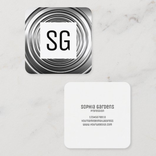 Carte De Visite Carré Panneau carré - Initiales - Long Spring B&W (Devant / Derrière)