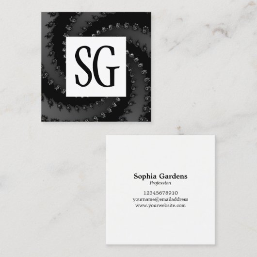 Carte De Visite Carré Panneau carré - Initiales - Vortex fractal 02 (Devant / Derrière)