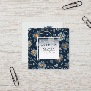 Carte De Visite Carré Papes Charmant Fleurs jaunes gris bleu