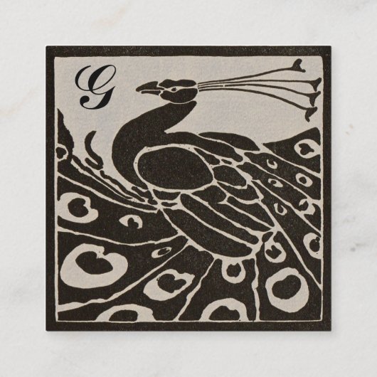 CARTE DE VISITE CARRÉ PAPIER GRIS MONOGRAMME ÉLÉGANT NOIR BLANC PAON (Dos)