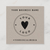 Carte De Visite Carré Papier Kraft Ajouter votre logo Code QR Médias soc (Devant)