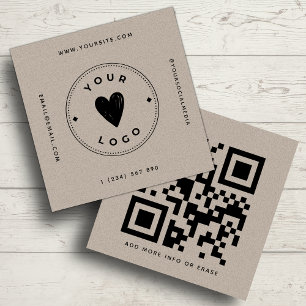Carte De Visite Carré Papier Kraft Code QR Géométrique & Logo Terroir Un