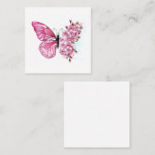Carte De Visite Carré Papillon à fleurs avec Sakura rose (Devant / Derrière)