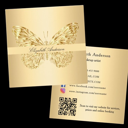 Carte De Visite Carré Papillon code QR or