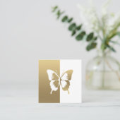 Carte De Visite Carré Papillon couleur or et blanc Faux (Debout devant)
