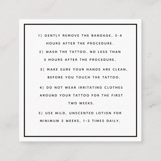 Carte De Visite Carré Papillon et tatouage étoilé Instructions pour les  (Dos)