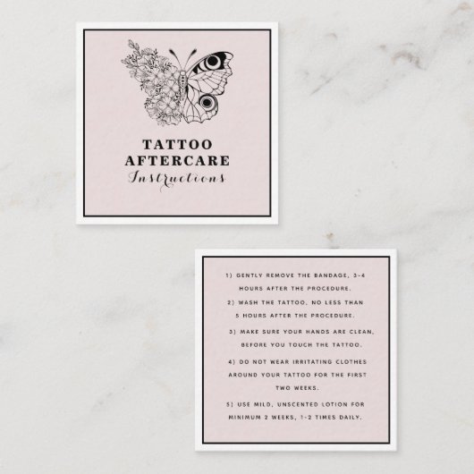 Carte De Visite Carré Papillon Floral Eye Tattoo Instructions (Devant / Derrière)