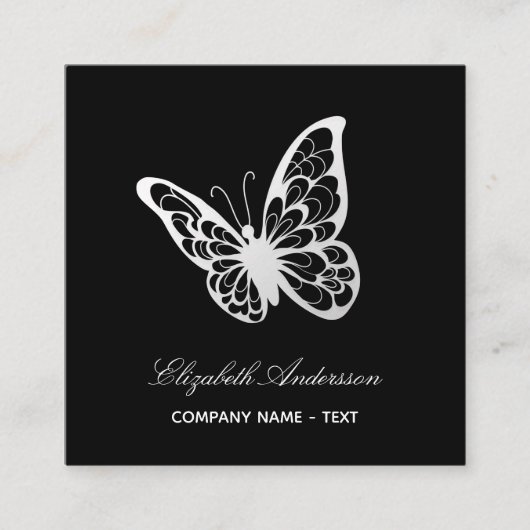 Carte De Visite Carré Papillon noir blanc de code QR (Devant)